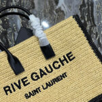Saint Laurent Rive Gauche Tote Bag In Raffia And Leather Apricot